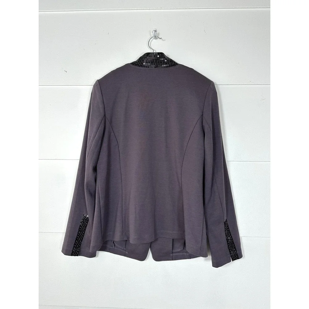 Bob Mackie Wearable Art QVC purple knit blazer black sequins womens M NWT‎